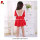 Kid girls red viscose lace backless dress with big ruffles